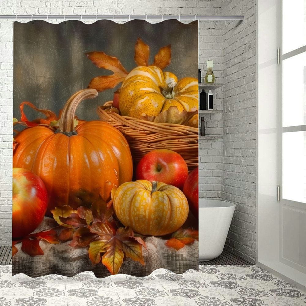Facannap Apples Pumpkin Leaves Waterproof Shower Curtain Various Sizes