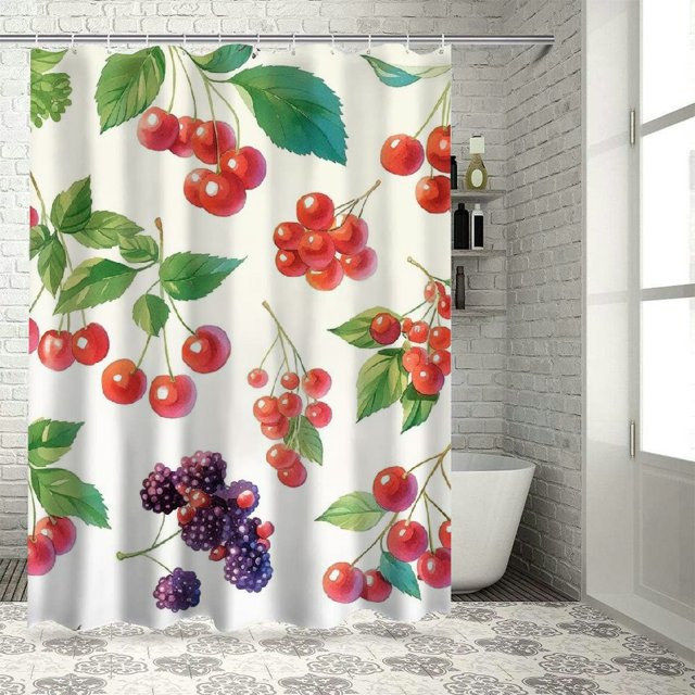 Facannap Berries, Cherries, and Leaves Waterproof Shower Curtain