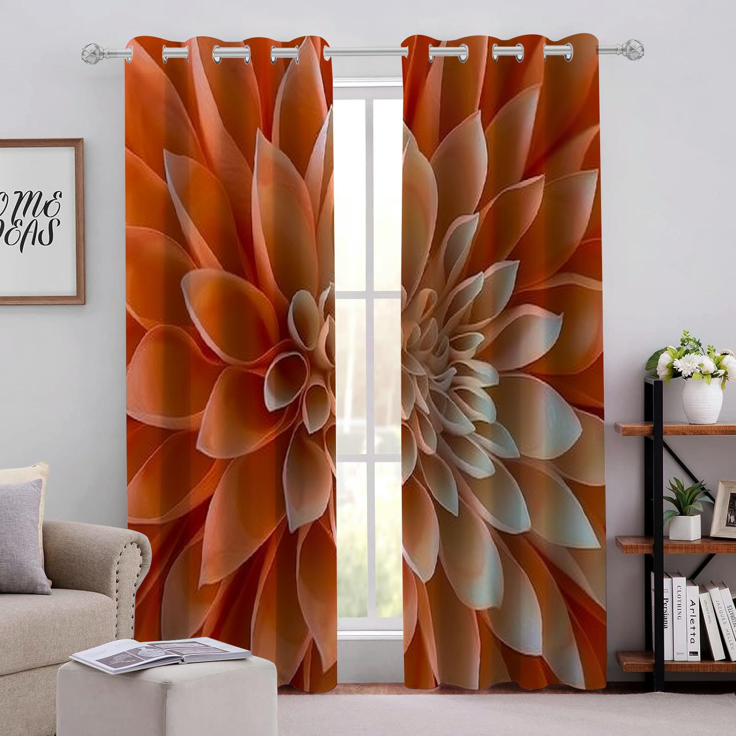Facannap Flower Petals Perforated Blackout Curtains 2Pack, Light