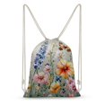 Facannap Flowers Butterfly Watercolor Painting Canvas Drawstring Bag