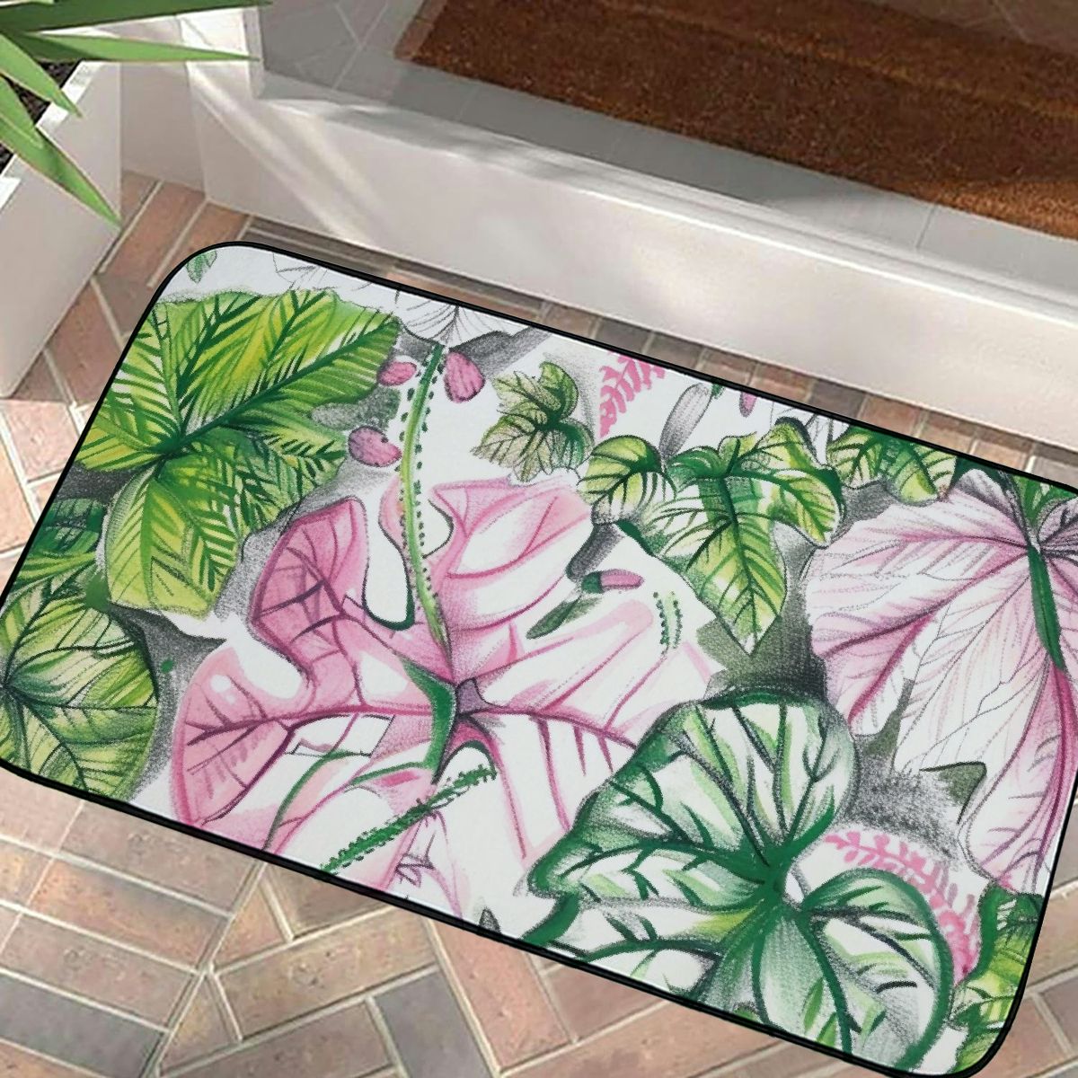 Facannap Flowers Leaves Detailed Drawing Square Doormat Entrance Mat ...