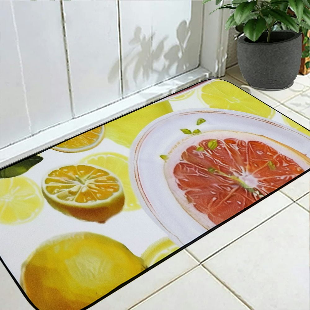 Facannap Lemon Orange Meat Square Felt Floor Mat for Home Entrance