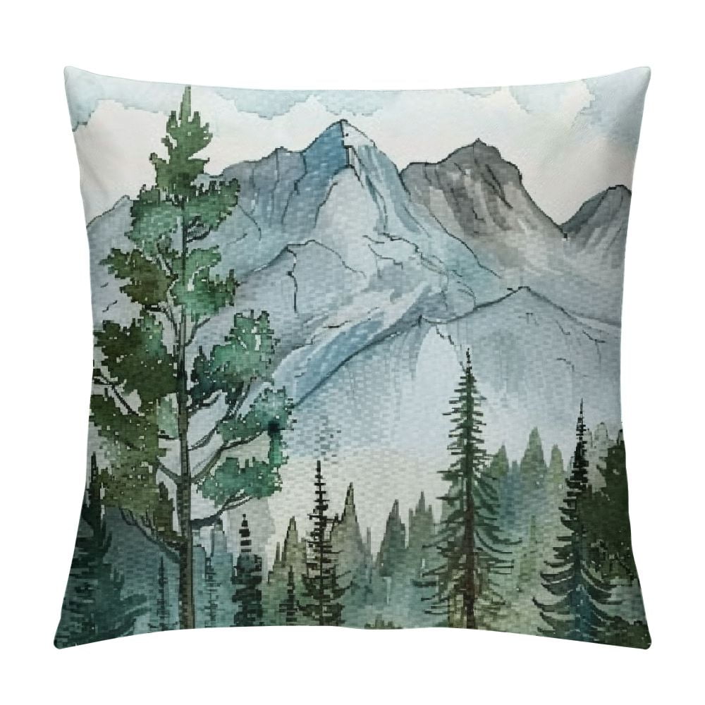 Facannap Mountain Trees Sky Short Plush Pillow Cover 1 Piece Set Zipper