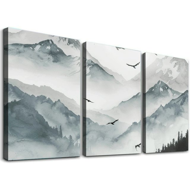 Facannap Mountains Birds Foggy Sky Art Wall Decor 12x16in Canvas Prints