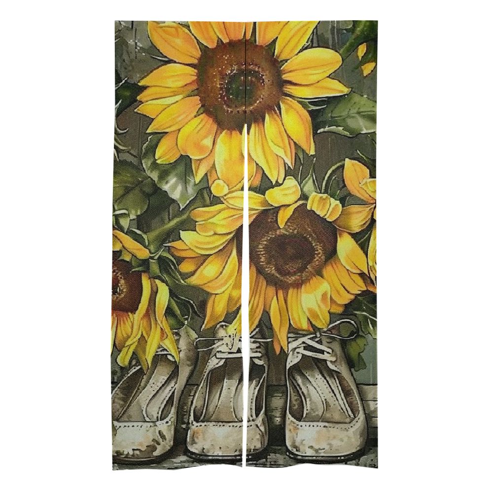 Facannap Patterned Door Curtain Sunflowers Theme Energy Saving White