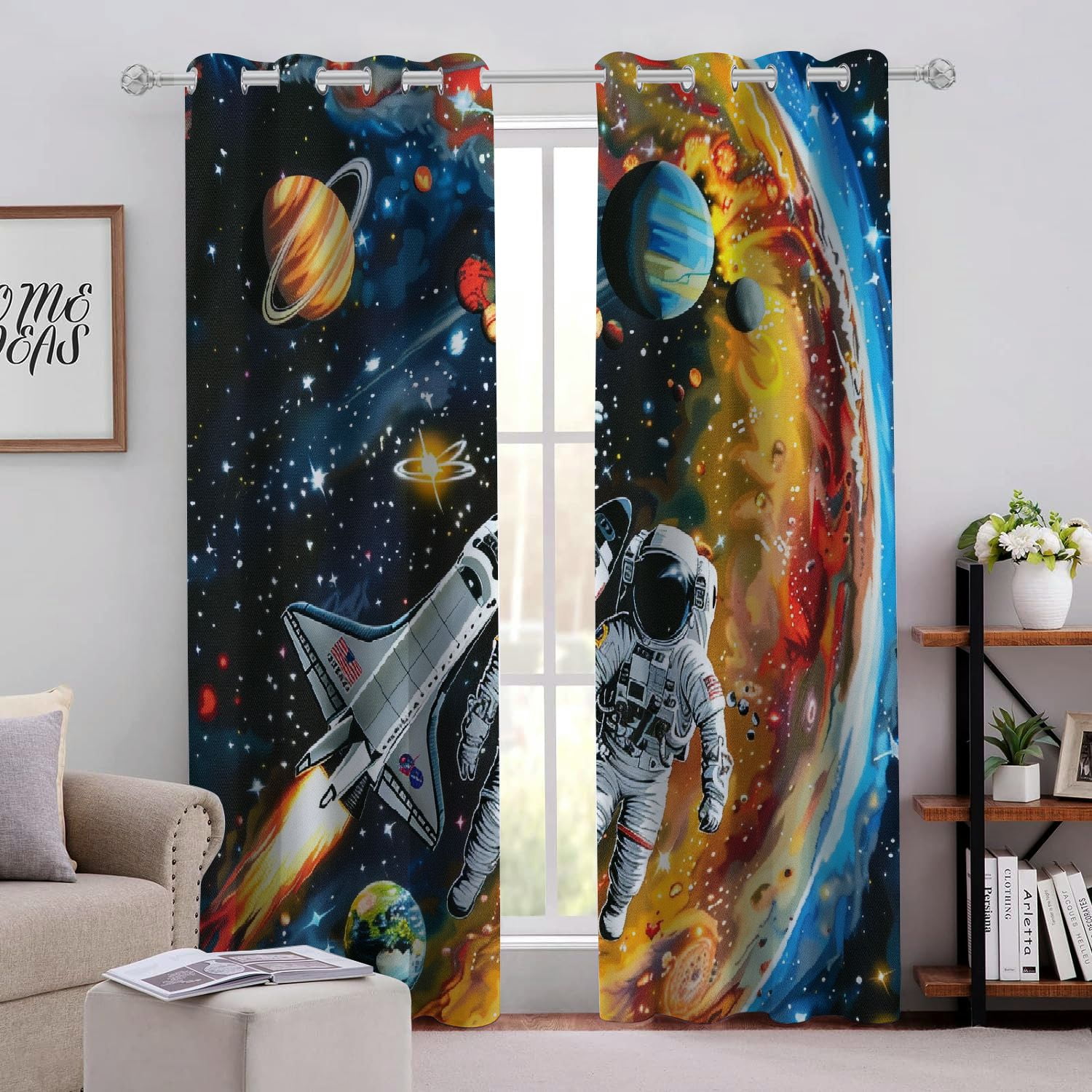 Facannap Space Exploration Perforated Light Blocking Curtains 2Pack