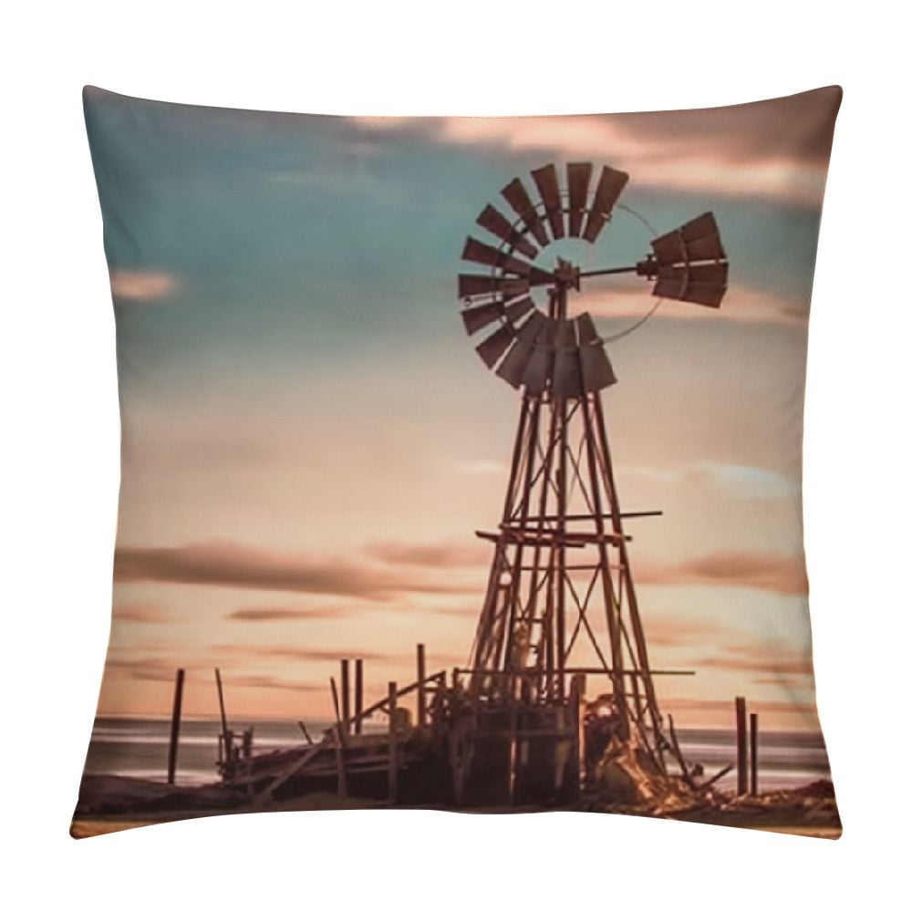 Facannap Windmill Beach Boat Short Plush Throw Pillow Cover 1PC