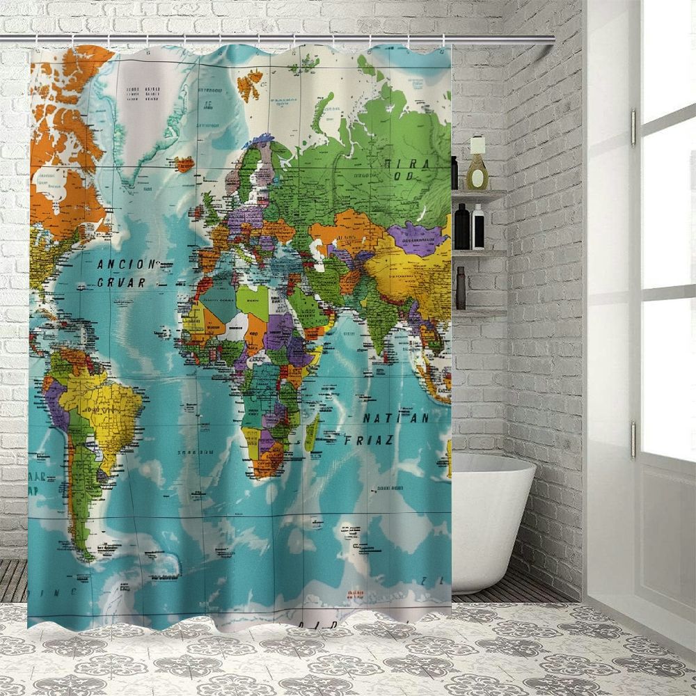 Facannap World Map Countries Puzzle Waterproof Shower Curtain Set with ...