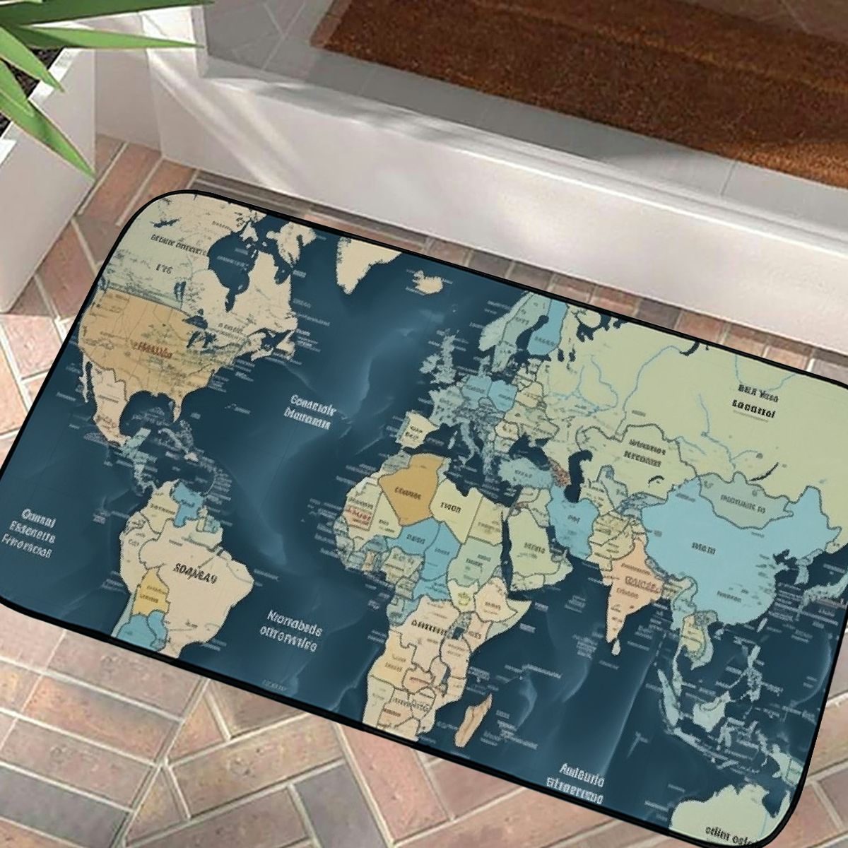 Facannap World Map Square Doormat Entrance Mat Burlap Felt for Home ...