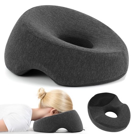 Face Down Adjustable Memory Foam Pillow with 2 Air Vents - Stomach Sleep & Post-Eye Surgery Headrest with Massage Cushion for Recovery (Dark Gray, Medium)