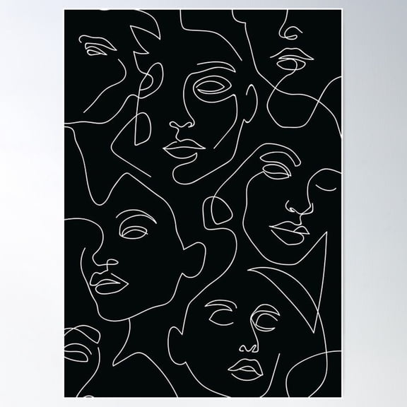 Face Art Aesthetic One Line Doodle Black White Minimal Phone Case Poster Wall Art, Modern Wall Decor For Living Room Bedroom, 24x36 UNFRAMED