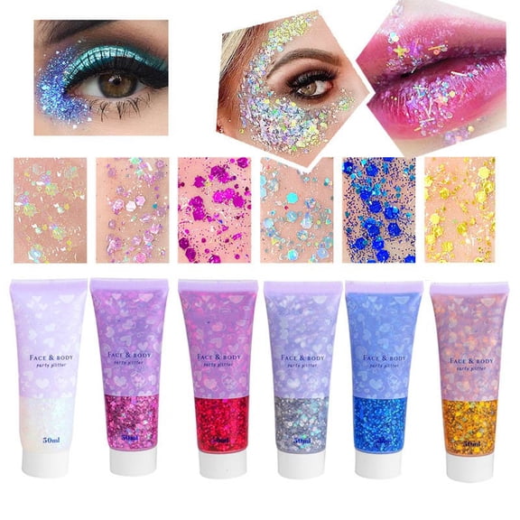 Face & Body Glitter Gel, Multi-Purpose Shimmering Glitter Makeup for Face, Body and Hair, Long-Lasting Sparkling Gel for Party, Festival and Cosplay Looks, Easy to Apply and Remove