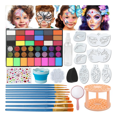Face Body Paint Kit – 42 Colors Water-Based & Oil-Based Non-Toxic Makeup Palette with Brushes & Stencils,Safe for Kids & Adults,Halloween,Cosplay,SFX,Party & Stage Makeup