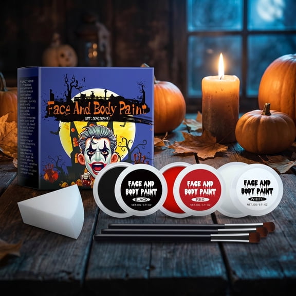 Face and Body Paint Palette Set, Face Body Paint for Halloween Makeup Kit With 3 Detail Brushes & 1 Blending Sponge Quick Drying Adult Halloween Party Makeup