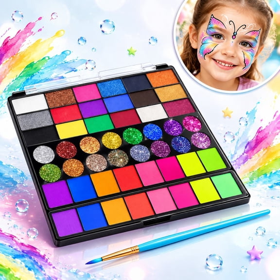 Face Body Painting Kit for Kids,Tutuviw 42 Colors Water Based Paints,Water Activated Face Paint,Facepaint Makeup Kit for Carnival Easter Birthdays Parties