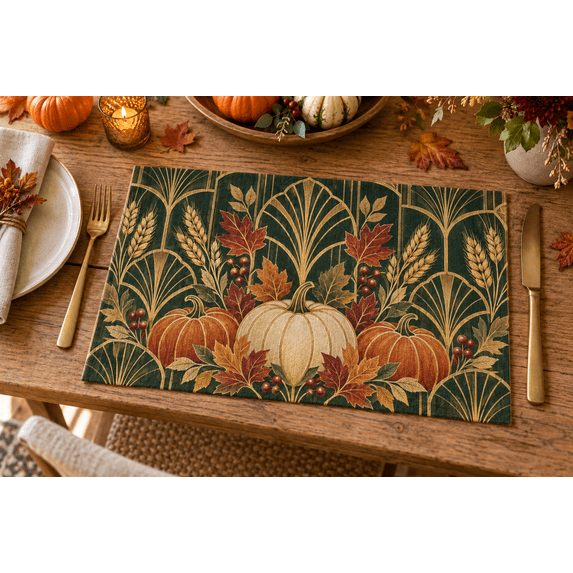 Face Card Place Mats, Art Deco Harvest, Set of 4, 12 x 18 in Flax ...