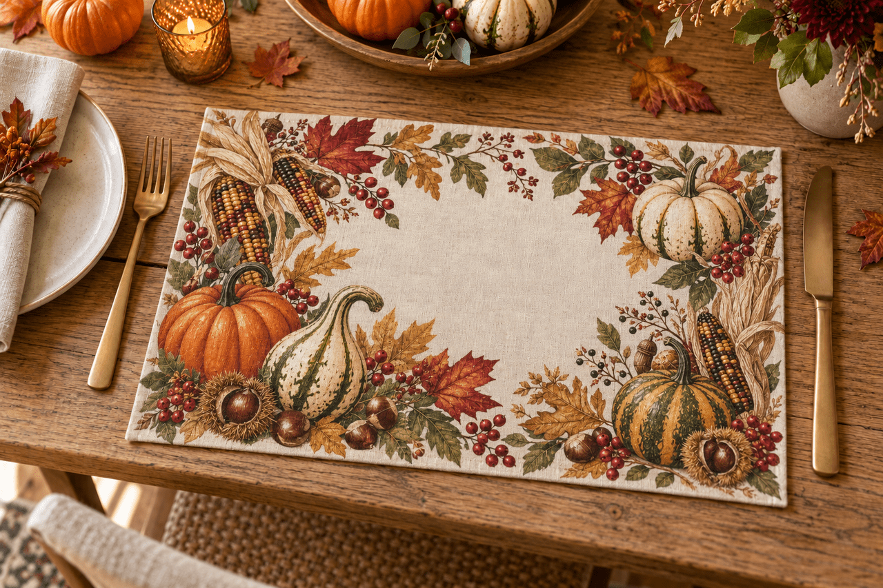 Face Card Place Mats, Victorian Harvest Botanical, Set of 4, 12 x 18 in ...