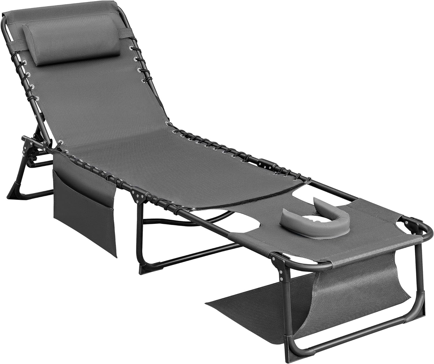 Face Down Chaise Lounge Chair 5-Position Adjustable Sunbathing, Foldable Tanning Chair with Face ...