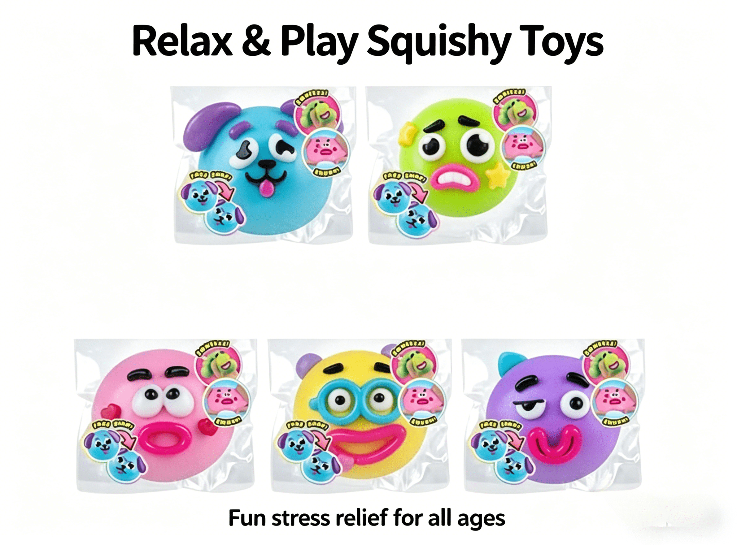 Face-Changing Squishy Stress Balls 5-Pack, Squeeze and Swap Face Sensory Toys, Cute Expression Decompression Toys, Anxiety Relief Fidget Toys Set