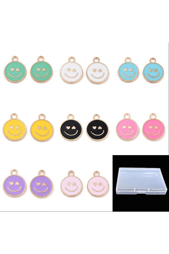 Face Charms Alloy Enamel Charms Happy Face Pendant Face Charms Flatback Round Pendants for Jewelry Making DIY