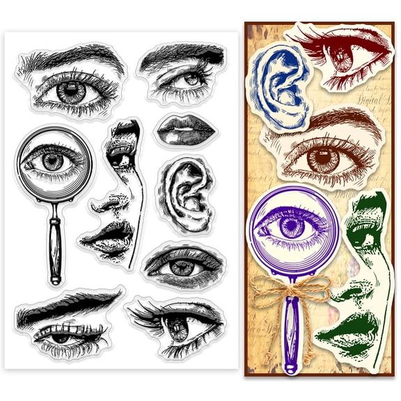 Face Clear Stamp Five Senses Transparent Silicone Stamp Eye Eyebrow Lips Ear Noses Rubber Stamp Seals for Card Making Crafting Decoration DIY