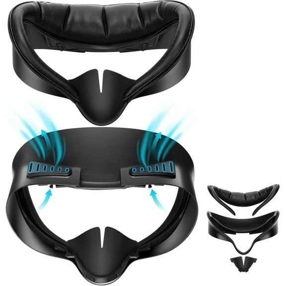 Face Cover Compatible with Meta/Oculus Quest 3S, Breathable Facial Interface with Sweat Guard Soft PU Face Foam Cushion, Light-Blocking Nose Pad and Air-Circulation Design