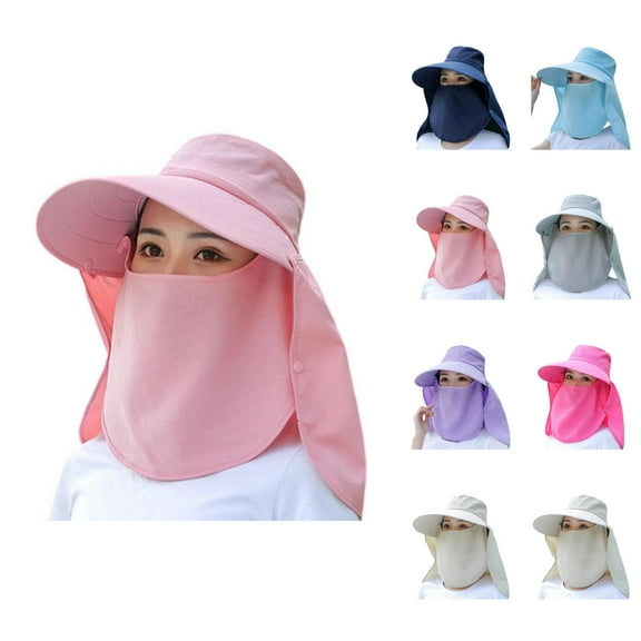 Face Cover Sun Hats for Women – UV Protection Wide Brim Hat with Mask, Foldable Travel Hat for Gardening, Pool, Beach, and Hiking