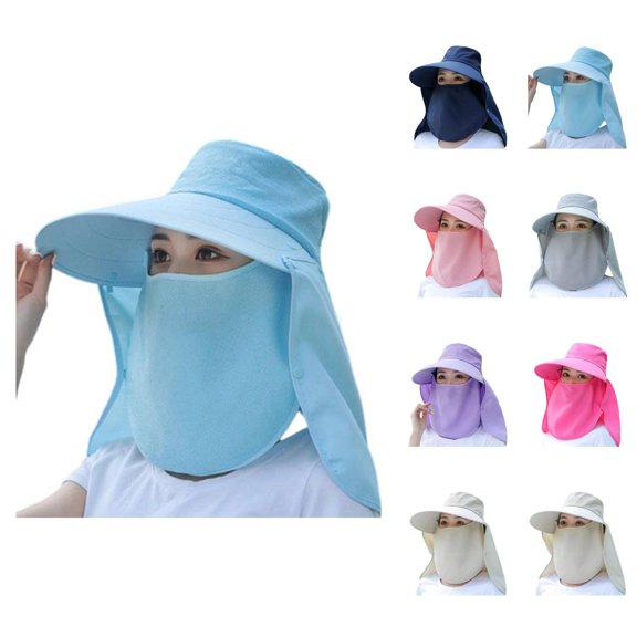 Face Cover Sun Hats for Women – UV Protection Wide Brim Hat with Mask, Foldable Travel Hat for Gardening, Pool, Beach, and Hiking