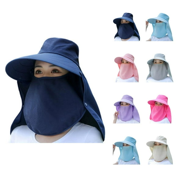 Face Cover Sun Hats for Women – UV Protection Wide Brim Hat with Mask, Foldable Travel Hat for Gardening, Pool, Beach, and Hiking