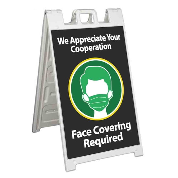 Face Covering Required (24" X 36") Standard A-Frame Signicade, Includes Decal Applied To Stand