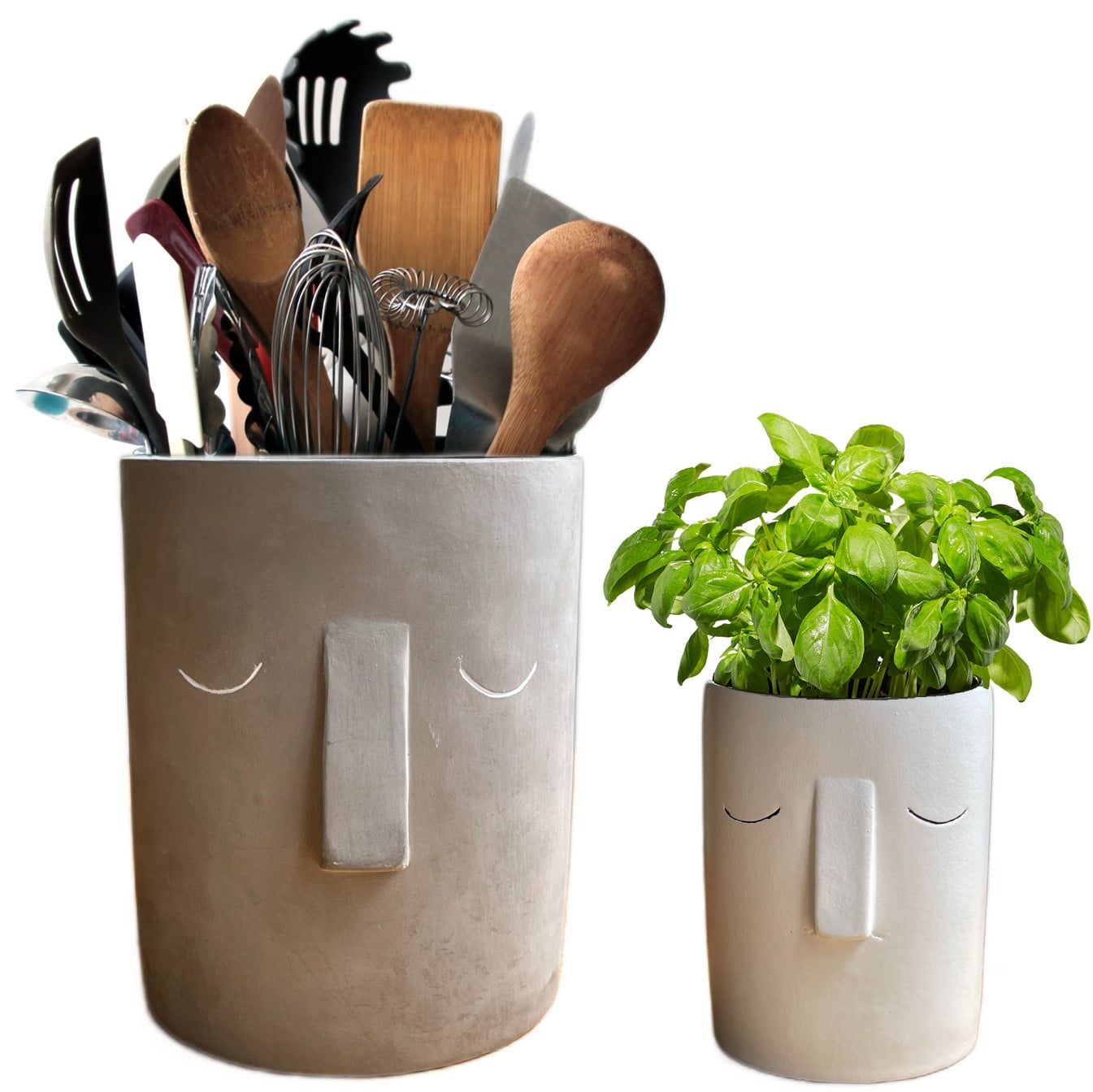 Face Designed Toughed Ceramic Utensil Holders Kitchen or Bathroom Set