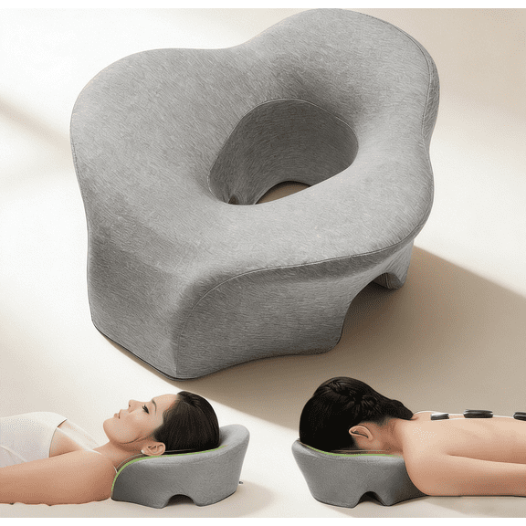 Face Down Pillow Massage Headrest, Dual Exhaust Holes Memory Foam BBL Massage Pillow for Professional Massage Table Equipment -Dark Grey