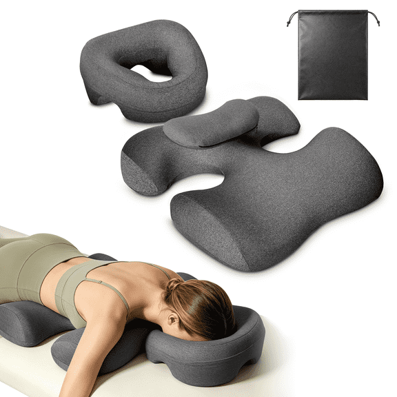 Face Down Pillow and Breast Cushion Set, 3-Hole Breathable Memory Foam Massage Cushion kit with Storage Bag for SPA