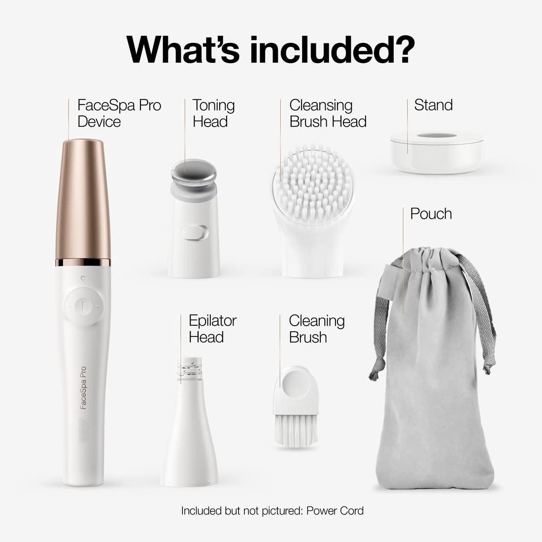 Face Epilator Facespa Pro 911, Facial Hair Removal for Women, Hair Removal Device, 3-in-1 Epilating, Cleansing Brush and Skin Toning with 3 extras