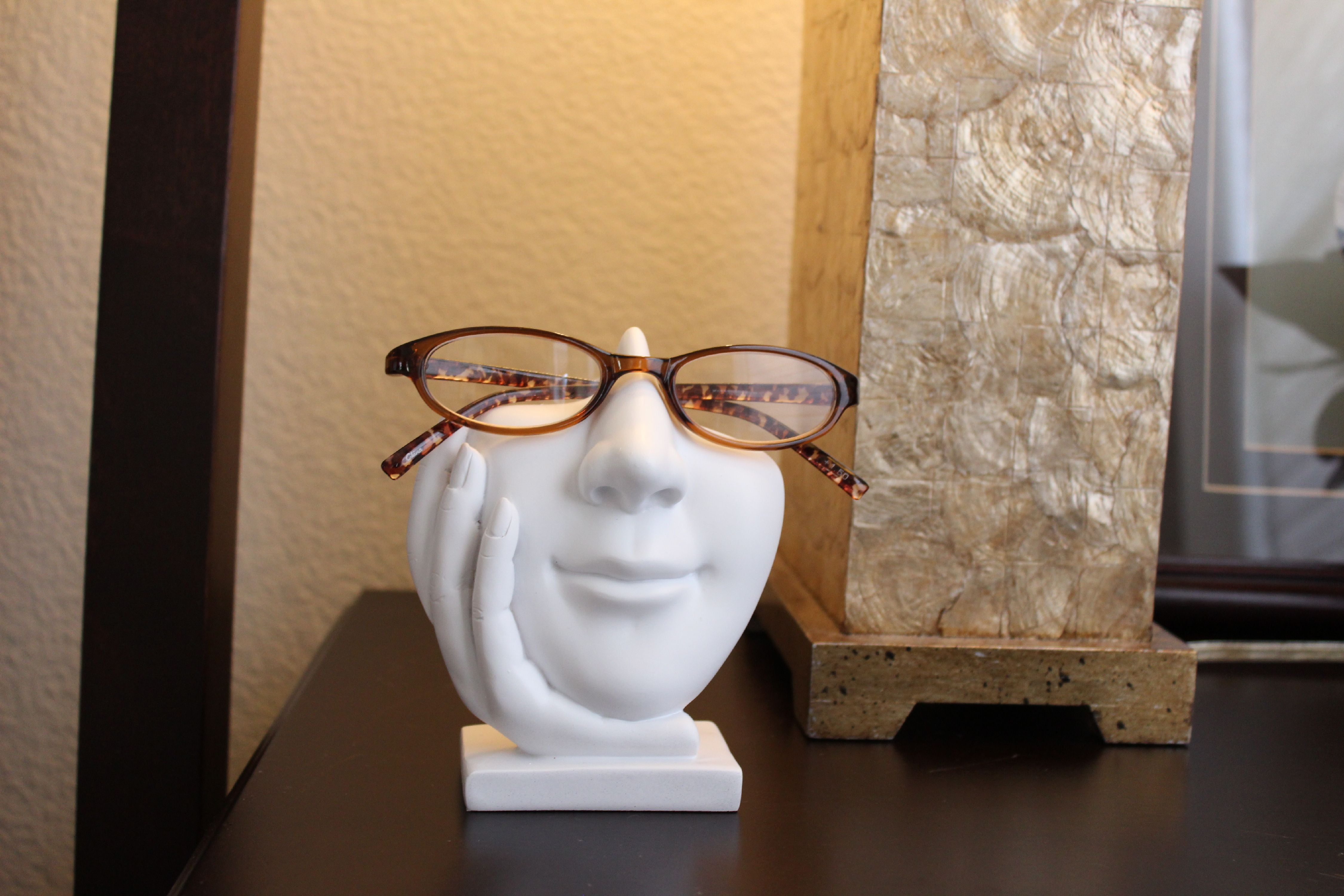 Face Eyeglass Stand Holder Life is Good White Organizer