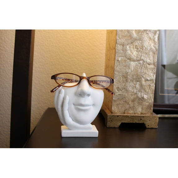 Face Eyeglass Stand Holder Life is Good White Organizer