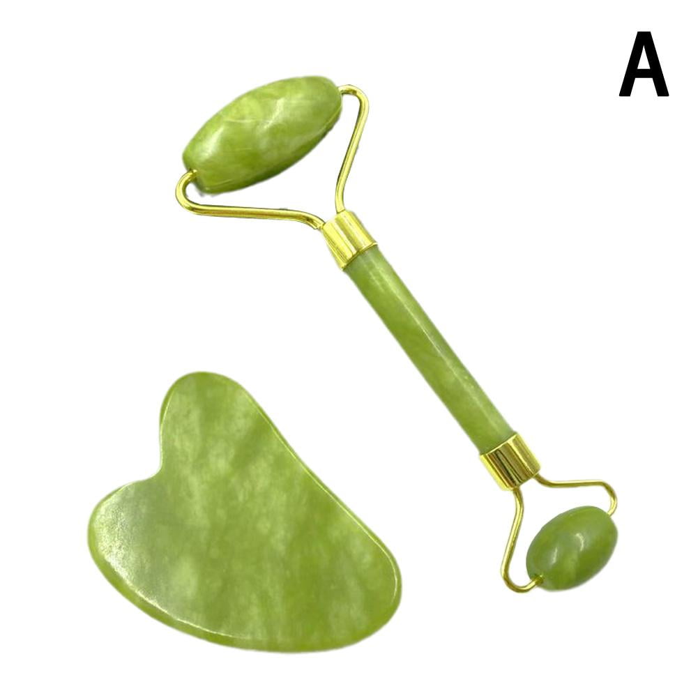 Face Facial Roller Massager & Gua Sha Board Set Natural Jade Stone