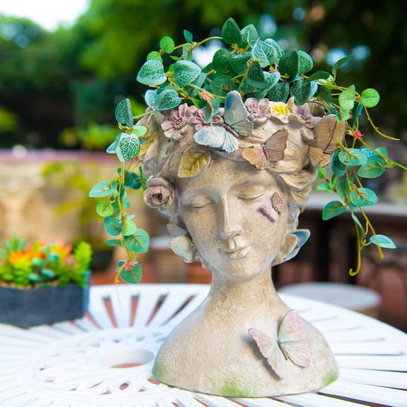 Face Flower Pot Head-Planters Succulent - 10 Inch Garden Resin Face Planter with Drainage