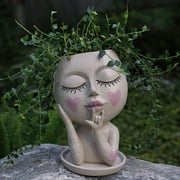 Face Flower Pots Head Planter, Cute Resin Face Planters for Indoor Outdoor Plants, Macetas para Plantas Funny Head Plant Pot Face Vase with Drainage Hole and Tray for Home Garden Succulents Cactus