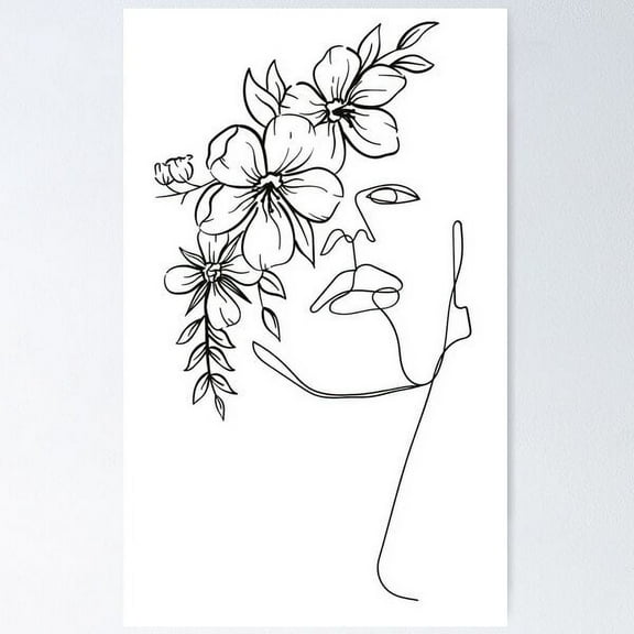 Face Flowers Line Drawing Poster Wall Art, Modern Wall Decor For Living Room Bedroom, 8x12 UNFRAMED