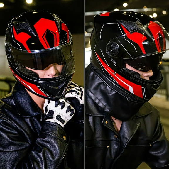 Face Full Face Motorcycle Helmet Dual Visor With Removable Winter Neck Scarf And Dust Bag