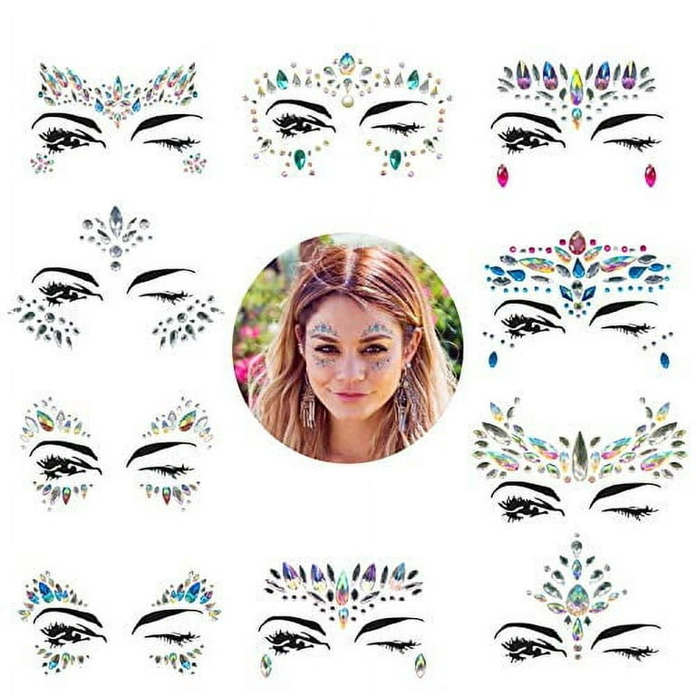 Face Jewels Temporary Tattoos Eyes Eyeliner Bindi Dots Gems Makeup Sticker  Flash Crystals Rhinestones Jewelry Party Decoration - AliExpress
