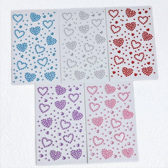 Face Gems 5 Sheets Hair Gems Self Adhesive Jewels Stickers Heart/Stars for Makeup Accessories(3.74 × 6.1 in)