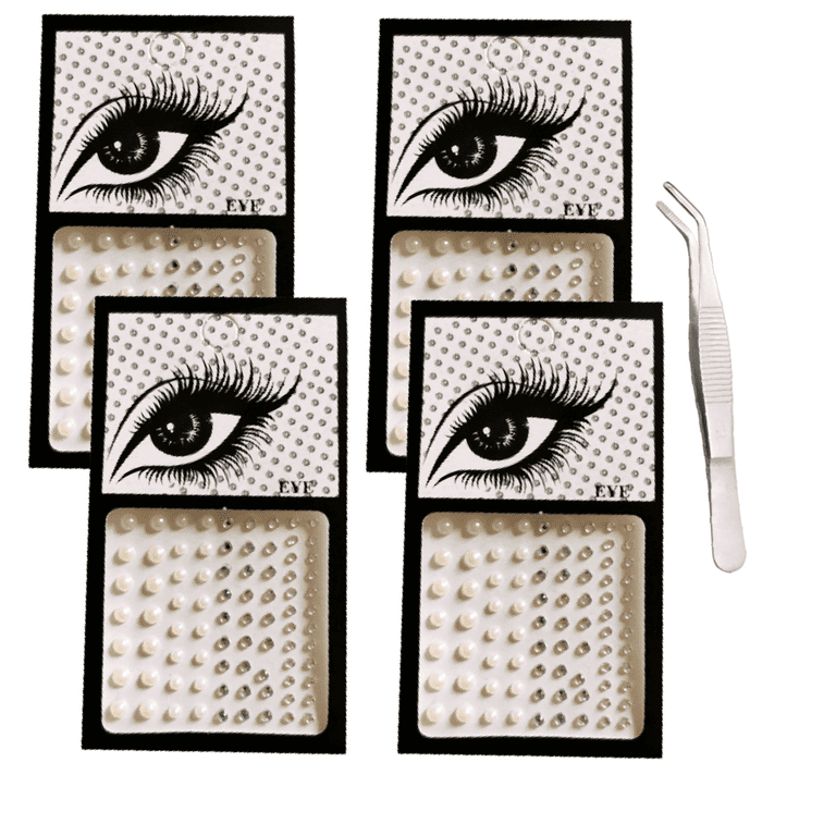 Face Gems Eye Jewels Rhinestones Stickers, 4 Sheets Small Face