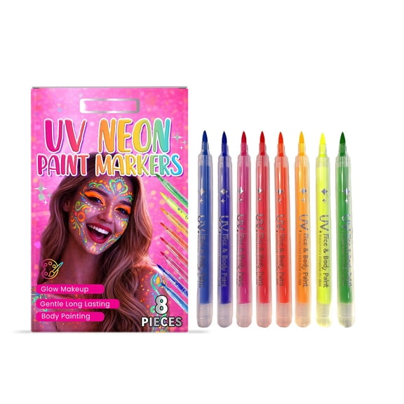 Face Glow Paint Markers Set Blacklight Reactive Neon Body Art Crayons For Party Festival 8 Colors 5.5 Inch