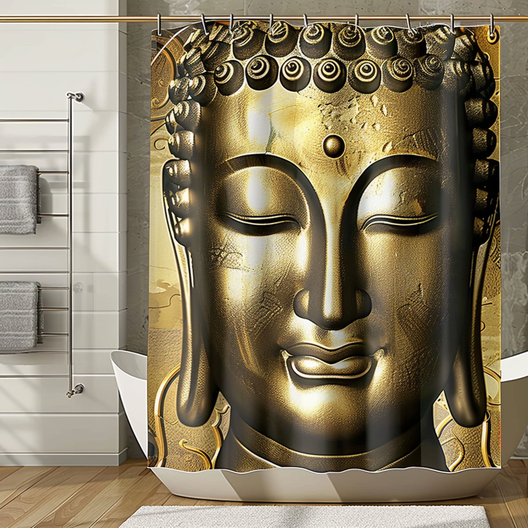Face Golden Patterned Print Buddhist Theme Bathroom Shower Curtain Zen