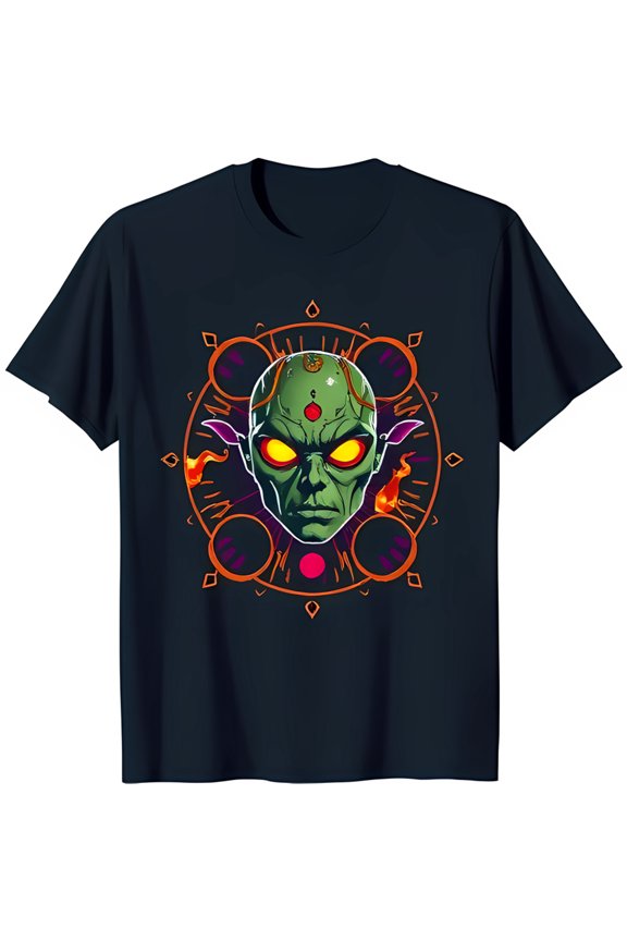 Face Graphic Black T-Shirt with Glowing Eyes