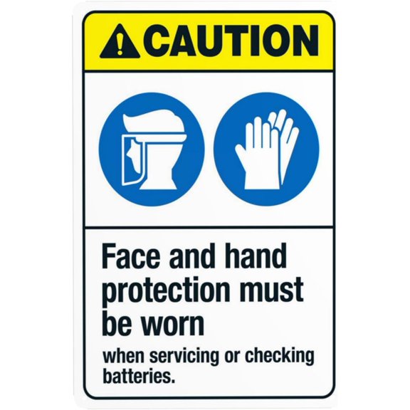 Face And Hand Protection Must Be Worn When Servicing Or Checking Batteries Warning Sign, Security Safety Metal Signs, Caution Wall Decor for Business Office Home Street Use 8 x 12 Inch