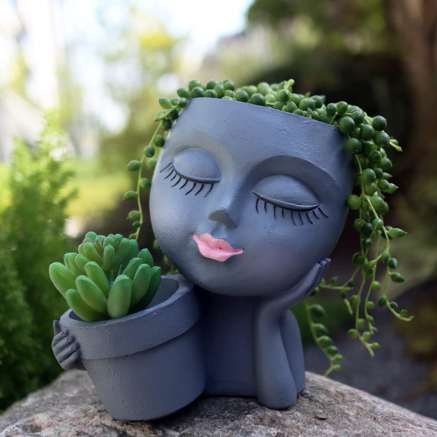Face Head Plant Flower Pot, Kissing Girl Flowerpot, Lady Head Flower Pot,  Female Kiss Faces Small Resin Art Succulent Pots for Indoor Outdoor Plants