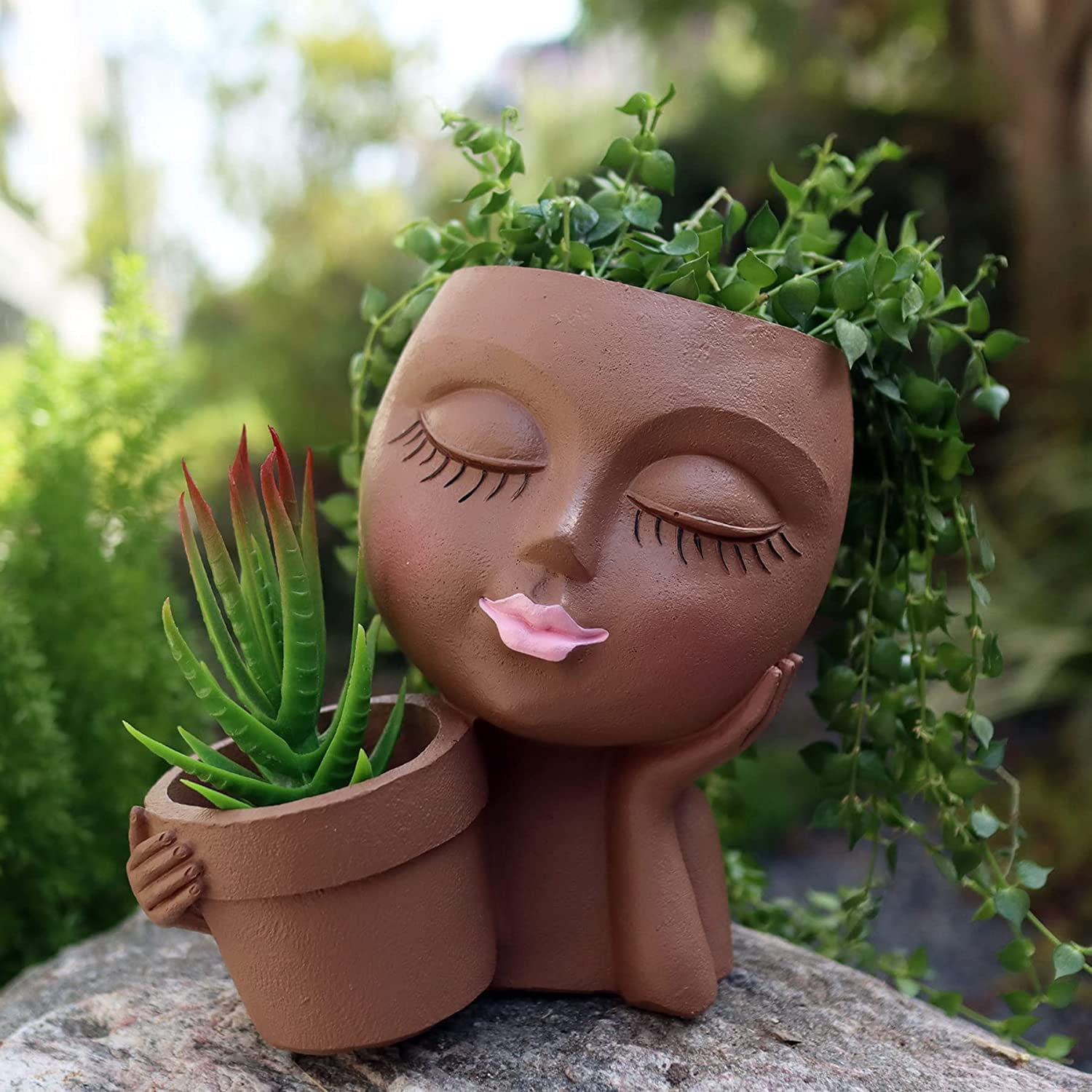 Face Head Plant Flower Pot Kissing Girl Flowerpot Lady Head Flower 